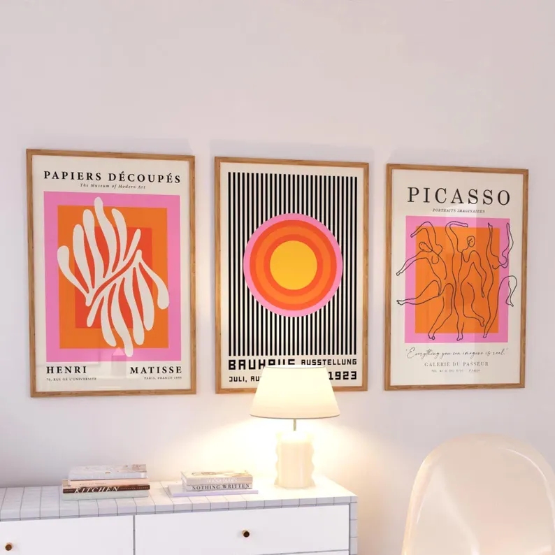 Photography Interior - 3 piezas de arte moderno naranja